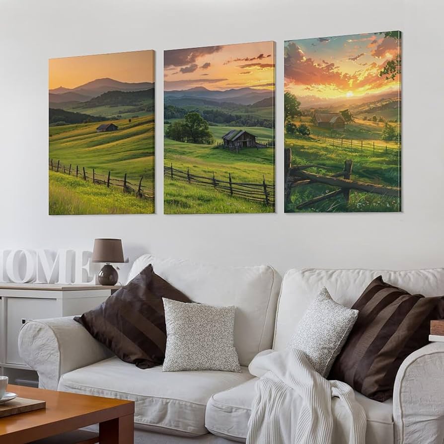 Amazon.co.jp: 3枚 静かな畑の風景 絵画 インテリア ポスター